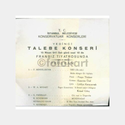 1941 İstanbul Konservatuar Konseri Fransız Tiyatrosu Programı