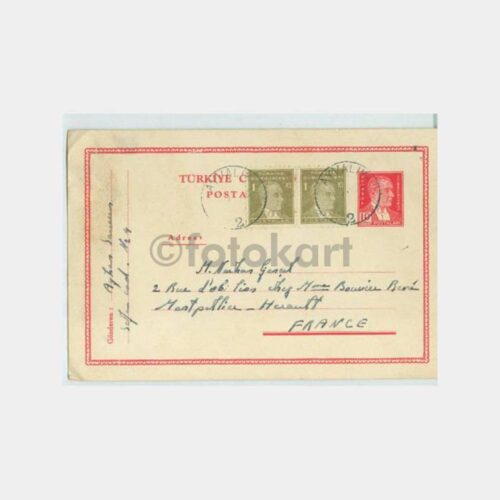 1952 Ayvalık Yurt Dışı Gön. Damgalı Posta Kartı