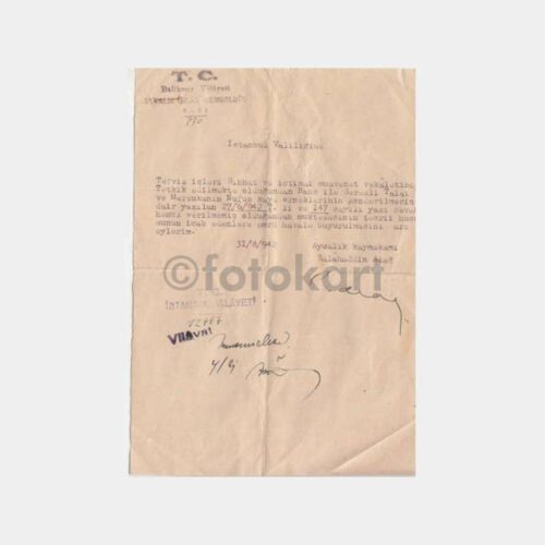 1942 Ayvalık Kaymakam İmzalı Yazı