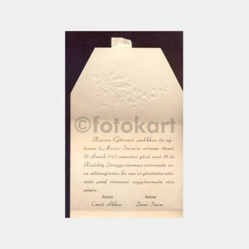 1947 Kadıköy Süreyya Evlilik Tören Davetiyesi