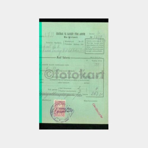 1933 Üsküdar ve Kadıköy Su Şirketi Faturası