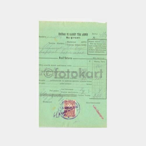1934 Üsküdar ve Kadıköy Su Şirketi Faturası
