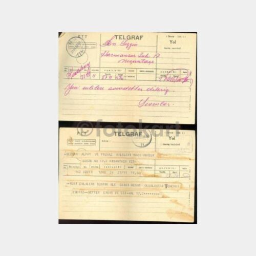 1959 Kadıköy ve İzmir 2 Adet Telgraf Kağıdı