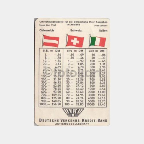 1963 Alman Banka Döviz Kuru Kartı