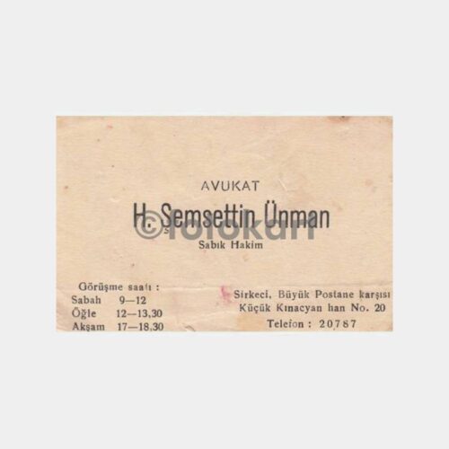 1960 Avukat Konulu Eski Kartvizit