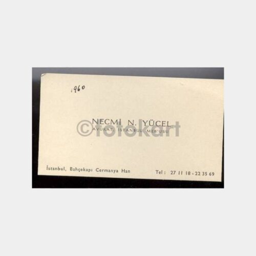 1960 Necmi N. Yücel Avukat ve Mebus Kartvizit