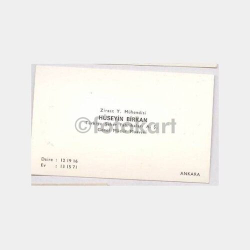 T. Şeker Fabrikası -Hüseyin Birkan- Kartvizit