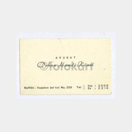 1930 Bursa Avukat -Orhan Hamdi Könel- Kartvizit