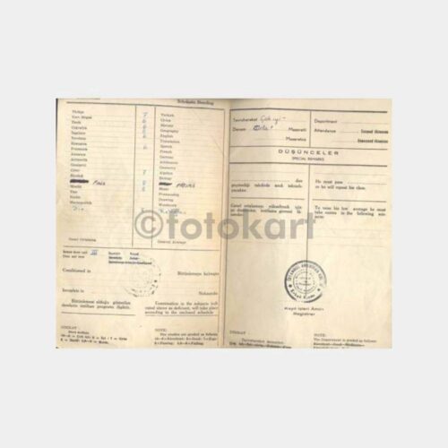 1957-58 Robert Kolej Orta Okul Karnesi