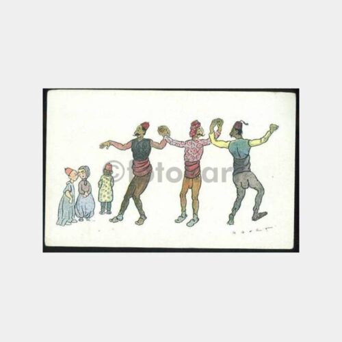 1919 Selanik Türk Folkloru Çizim Kartpostal