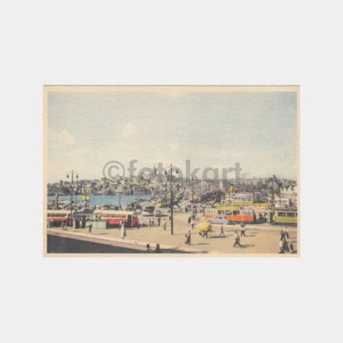 1963 Eminönü Galata Köprüsü Tramvay Görünüş Kartpostal