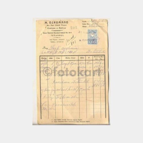 1956 Eminönü Hasır İskelesi Kömür Faturası