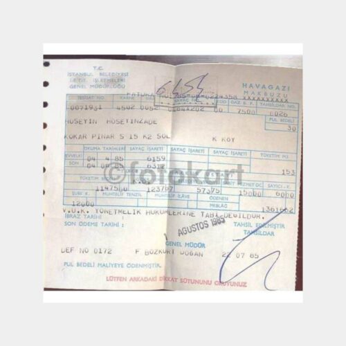1985 İ.E.T.T. Erenköy Kokarpınar Sk Havagazı Makbuzu