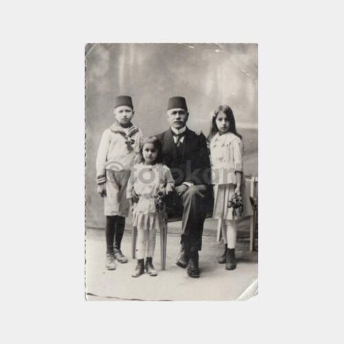 1918 Osmanlı Fesli Baba Çocukları Fotoğraf