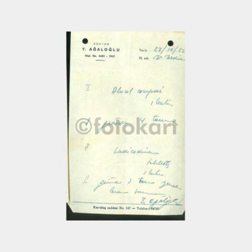 1952 Doktor Y. Ağaloğlu Reçetesi