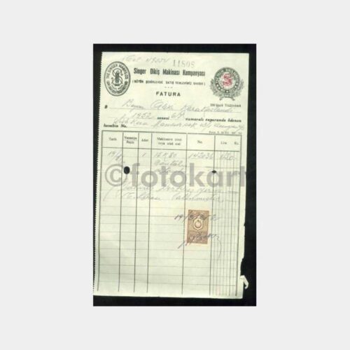 1952 Singer Dikiş Makinesi Kumpanyası Fatura