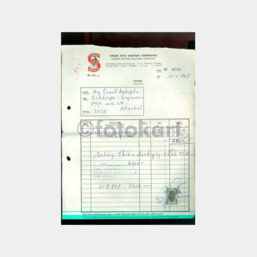 1969 Singer Dikiş Makinesi Kumpanyası Fatura