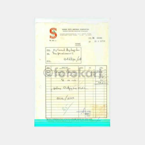 1970 Singer Dikiş Makinesi Kumpanyası Fatura