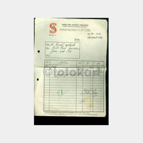 1970 Singer Dikiş Makinesi Kumpanyası Fatura