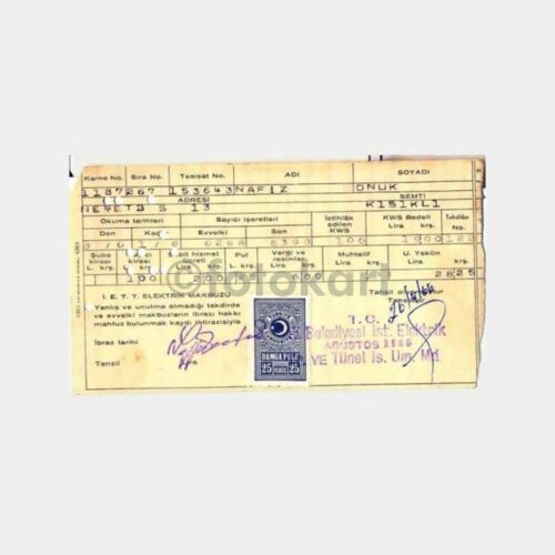 1966 Üsküdar Kısıklı Elektrik Kartlı Fatura