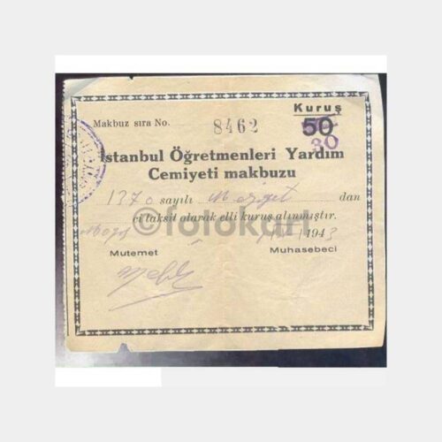 1943 İstanbul Öğretmen Yardım Cemiyeti Makbuzu