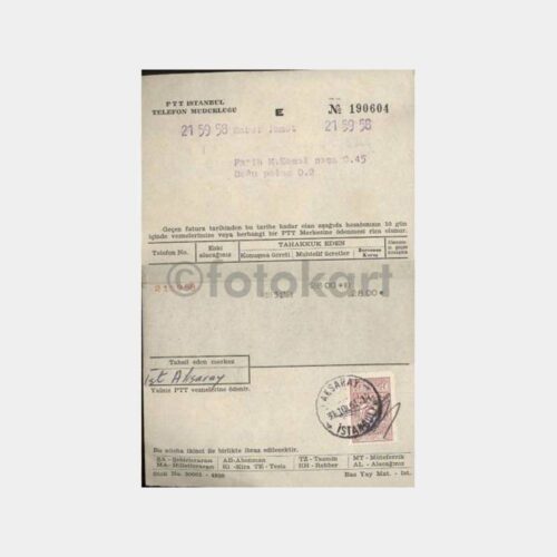 1961 İstanbul Aksaray Telefon Makbuzu