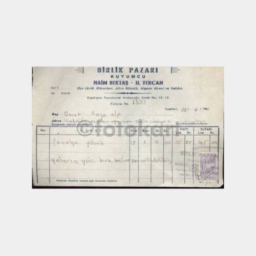 1966 Kapalı Çarşı Kuyumcu Faturası