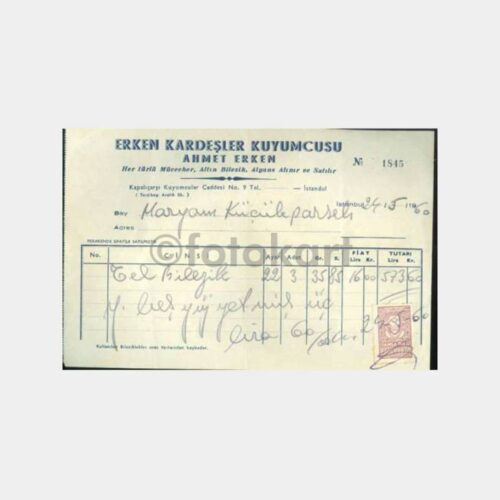 1960 Kapalı Çarşı Kuyumcu Faturası