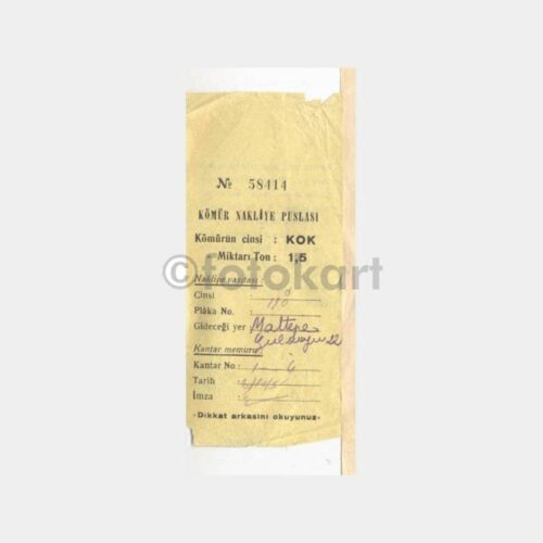 1951 İstanbul Maltepe Kömür Nakliye Makbuzu