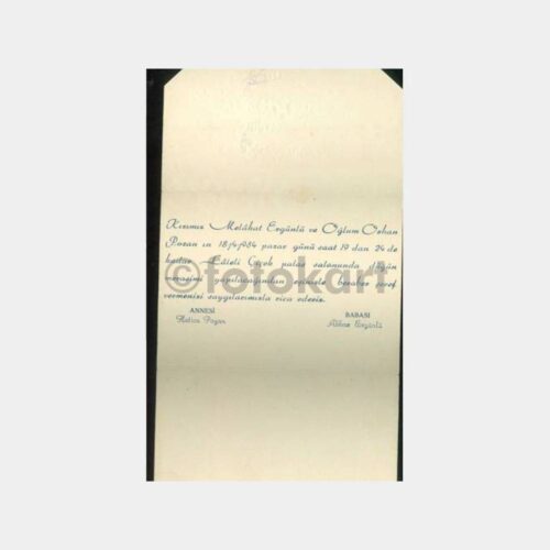 1954 Laleli Çiçek Palas - Düğün Davetiyesi