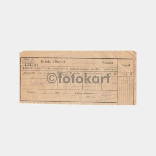 1937 Elaziz -Elazığ Vergi İlmühaberi
