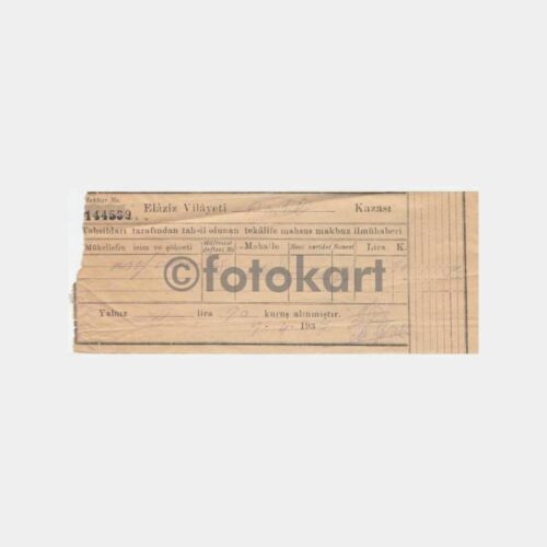 1937 Elaziz -Elazığ Vergi İlmühaberi