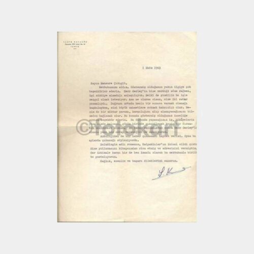 1963 Samim Kocagöz İmzalı Mektup