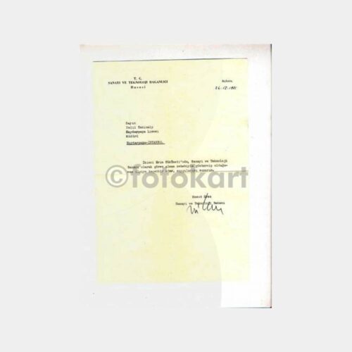 1971 Sanayi Bakanı Mesut Erez Mektup