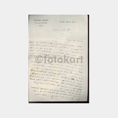 1930 İstanbul Barosu Antetli Kağıda Mektup