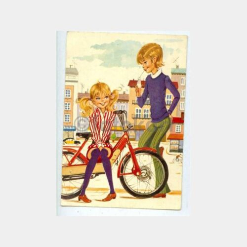 1980 Bisikletli Gençler Konulu Kartpostal