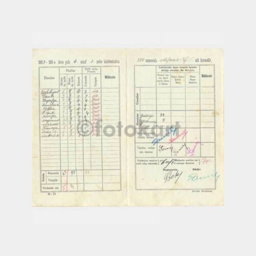 1933-1934 Eskişehir Orta Mektep Karnesi