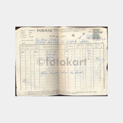 1963 Porsuk Makina Eskişehir Faturası