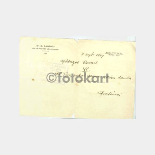 1949 Dr. E. Tahinci Göz Mütehassısı Reçete