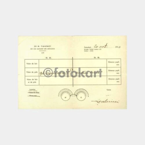 1950 Dr. E. Tahinci Göz Mütehassısı Reçete