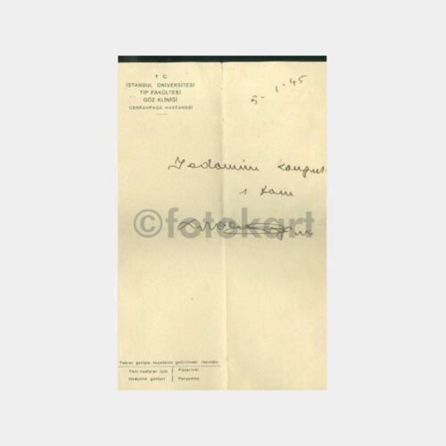 1945 Cerrahpaşa Göz Hastane Reçetesi