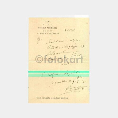 1943 İst. Yenibahçe Vakıf Guraba Hastane Reçetesi