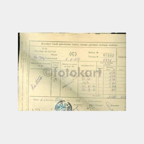 1954 Beylerbeyi Vergi Dairesi Makbuzu