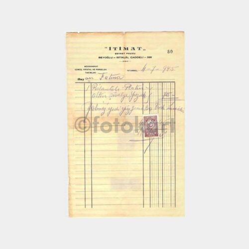 1945 Beyoğlu İtimat Kuyumcu Faturası