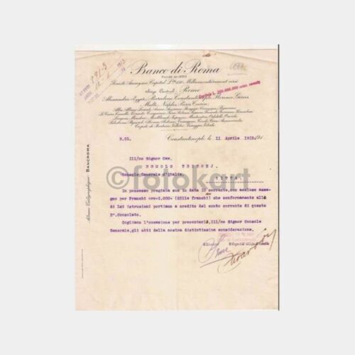 1913 Beyoğlu Banco Di Roma Yazısı