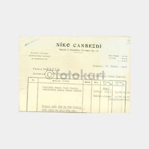 1961 Beyoğlu Yani Yoanidi Bakkaliye Faturası