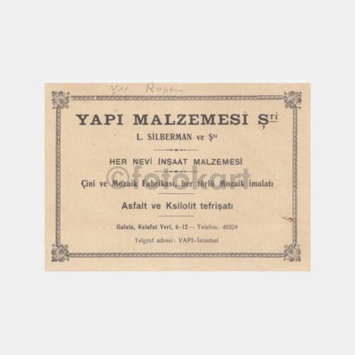 1933 Beyoğlu -Pullu ve İmzalı- İşyeri Kartı