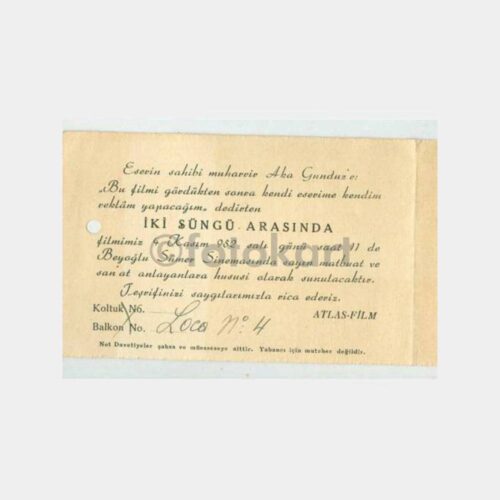 1952 Türk Sineması - İki Süngü Arasında Gala Davetiyesi