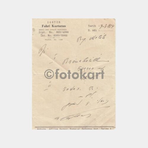 1954 Ankara - Dr. Fahri Kurtaran Reçetesi