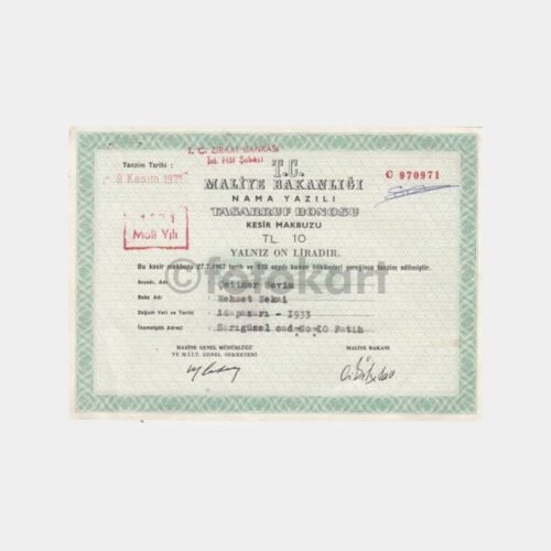 1971 Tasarruf Bonosu Kesir Makbuzu